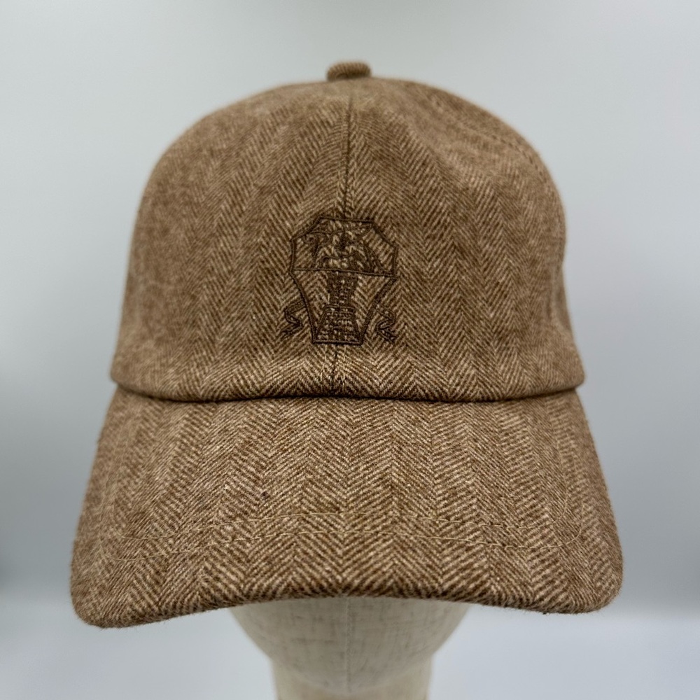 Brunello Cucinelli Brown Herringbone Baseball Cap 100% Cotton Made in Italy Hat - Picture 3 of 10